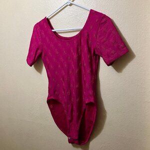 Vintage Paula Cavali Women's Pink Flower Cut Out Short Sleeve Bodysuit Medium